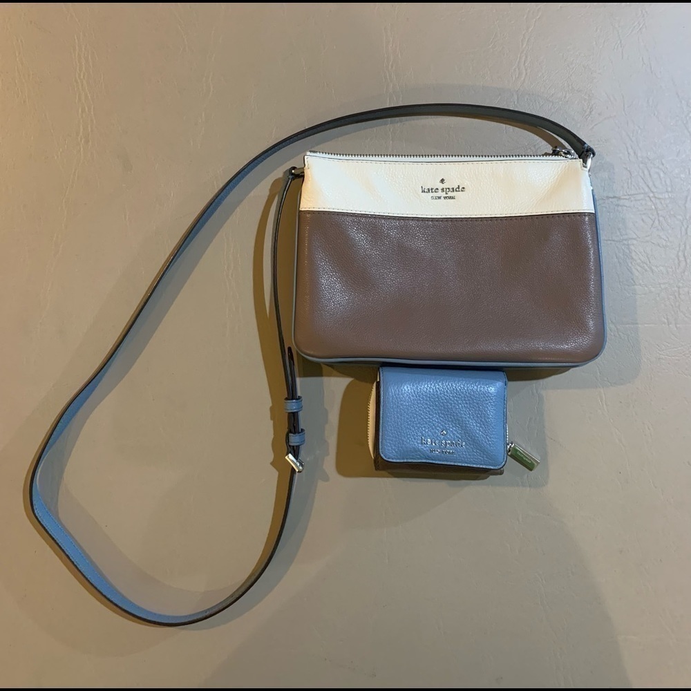 Kate spade matching color block brown/blue Baltic Sea crossbody&wallet.